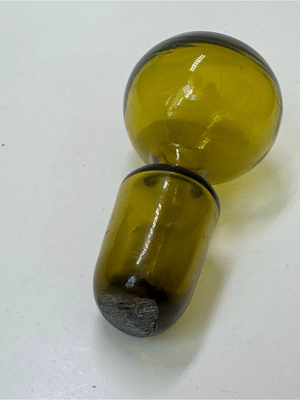 Vintage MCM Olive Green Hand Blown Glass Decanter Stopper Replacement 3.75”